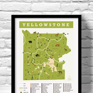 Mappa di Parco nazionale di Yellowstone, mappa stampa tempo libero parete arte escursionismo in stampe d'arte, Explorer mappa stampa, green home decor, mappa di yellowstone