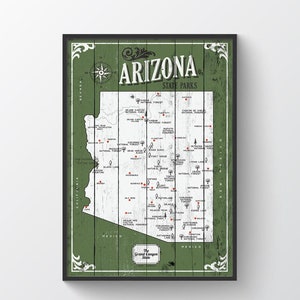 Arizona State Parks Karte, Karte mit Spruch, Geschenk für Wanderer, Papier Jahrestag Geschenk, die Grand Canyon State Karte, rustikale Landkarte, Home Map