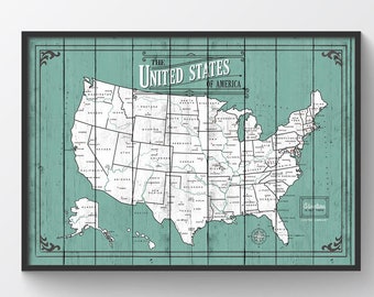 United States Map, Map with Quote, Gift for travelers, Paper Anniversary Gift, Customized  united states map, push pin america map map