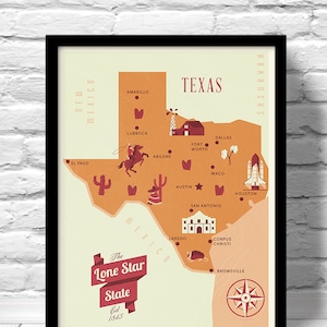 Mapa de Texas, Mapa del estado de La Estrella Solitaria, mapa original de Texas, mapa de la guardería, Mapa del Estado del Hogar, Cartel del estado de Texas, mapa familiar moderno, mapa familiar estatal