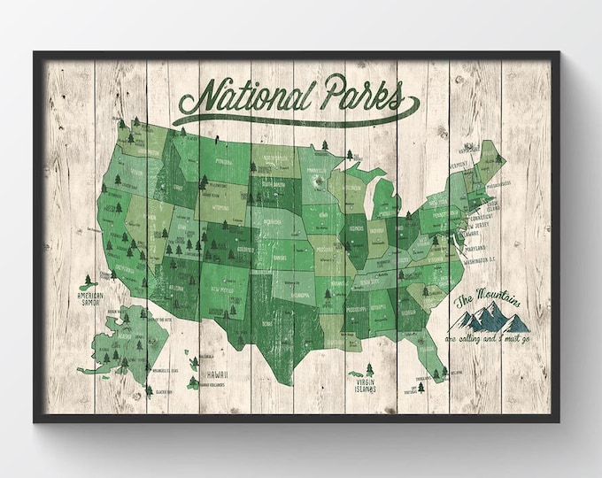 US National Parks Map Map With Quote Gift for Hiker Paper - Etsy