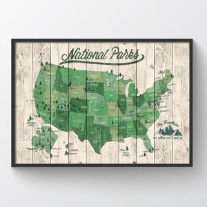 US National Parks Map, Map with Quote, Gift for hiker, Paper Anniversary Gift, National Park Print, 63 National Parks