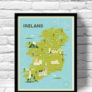 Stampa artistica di Irlanda, mappa di Pop Art, stile moderno paese Mappa, paese mappe per decorazione di interni, illustrazione di Irlanda