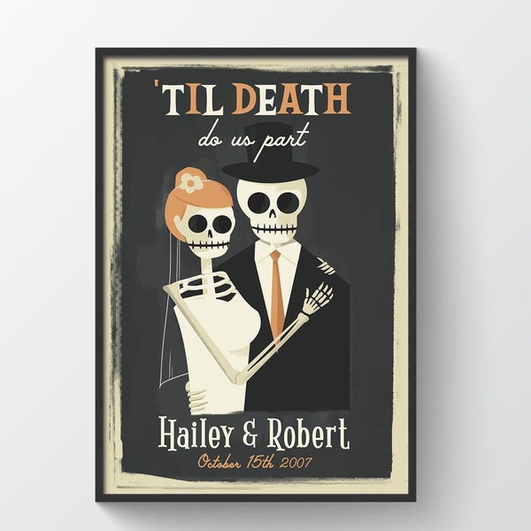 Until Death Do Us Part Skeleton Wedding Valentine Poster, Day of the Dead Wedding, Dia de los Muertos Couple Print, Anniversary Gift