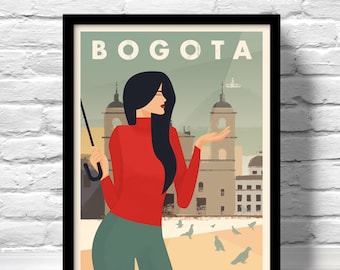 Bogota Colombia Art Print, Plaza de Bolivar Illustration