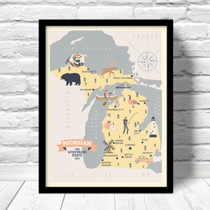 Michigan Karte, die Wolverine Zustand Karte, original Karte, Kindergarten Karte, Home State Karte, Michigan Zustand Plakat, moderne Familienkarte, Zustand Familienkarte