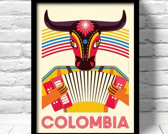 Colombia Carnaval Poster, Barranquilla Travel Print, Art Deco