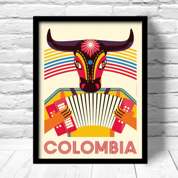 Colombia Poster, Barranquilla travel print, Caribbean travel print, Colombia Carnaval, Caribbean art deco poster, Colombia Art Print