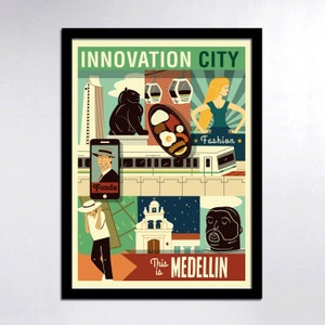 Medellin Innovation City Colombia Illustrated Story Poster Print