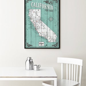 California State Parks Map, Map with Quote, Gift for hiker, Paper Anniversary Gift, the golden state map, rustic state map, home map image 4