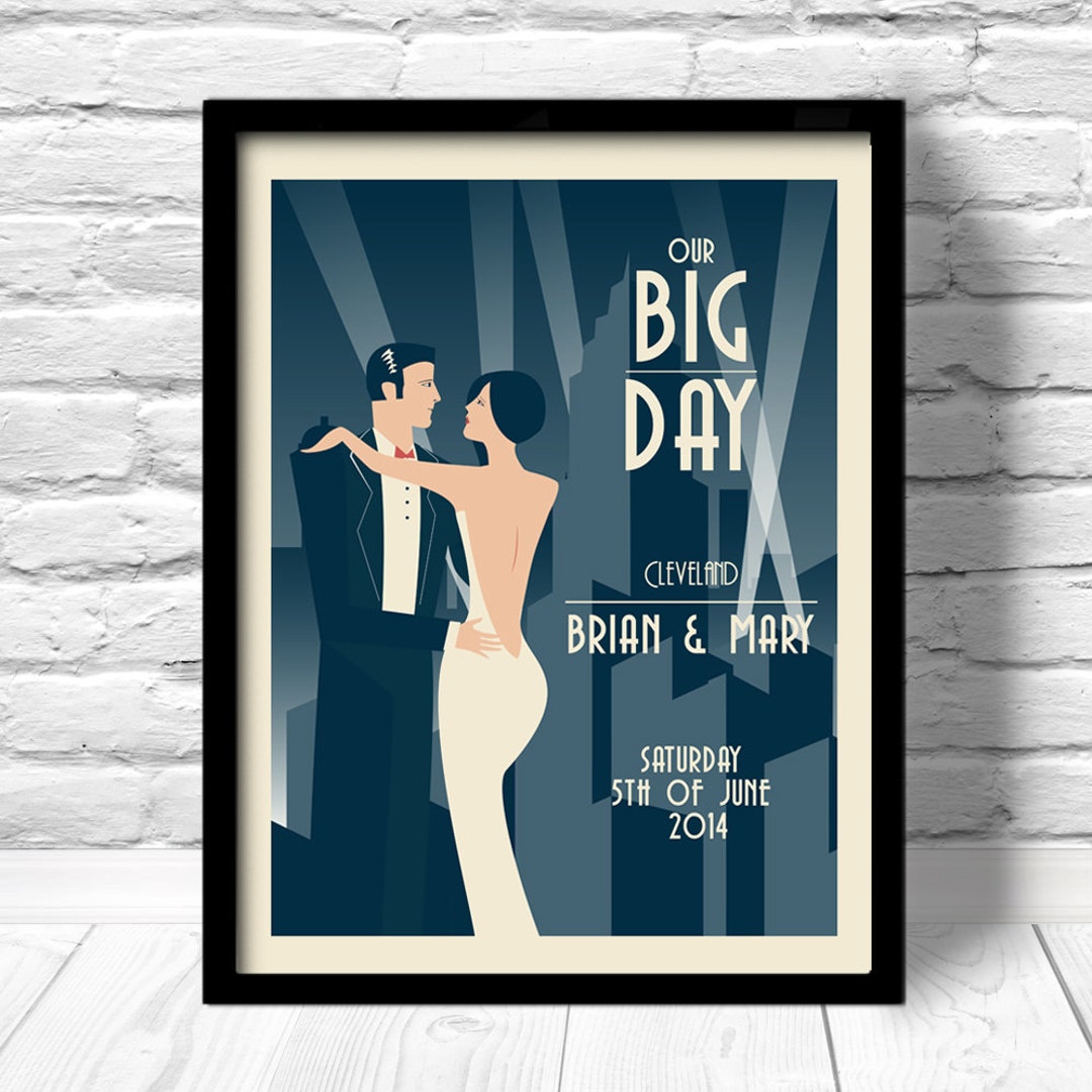 Art Deco Wedding Print, Art Deco Wedding Poster, Unique Wedding Gift