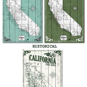 California State Parks Map, Map with Quote, Gift for hiker, Paper Anniversary Gift, the golden state map, rustic state map, home map image 3