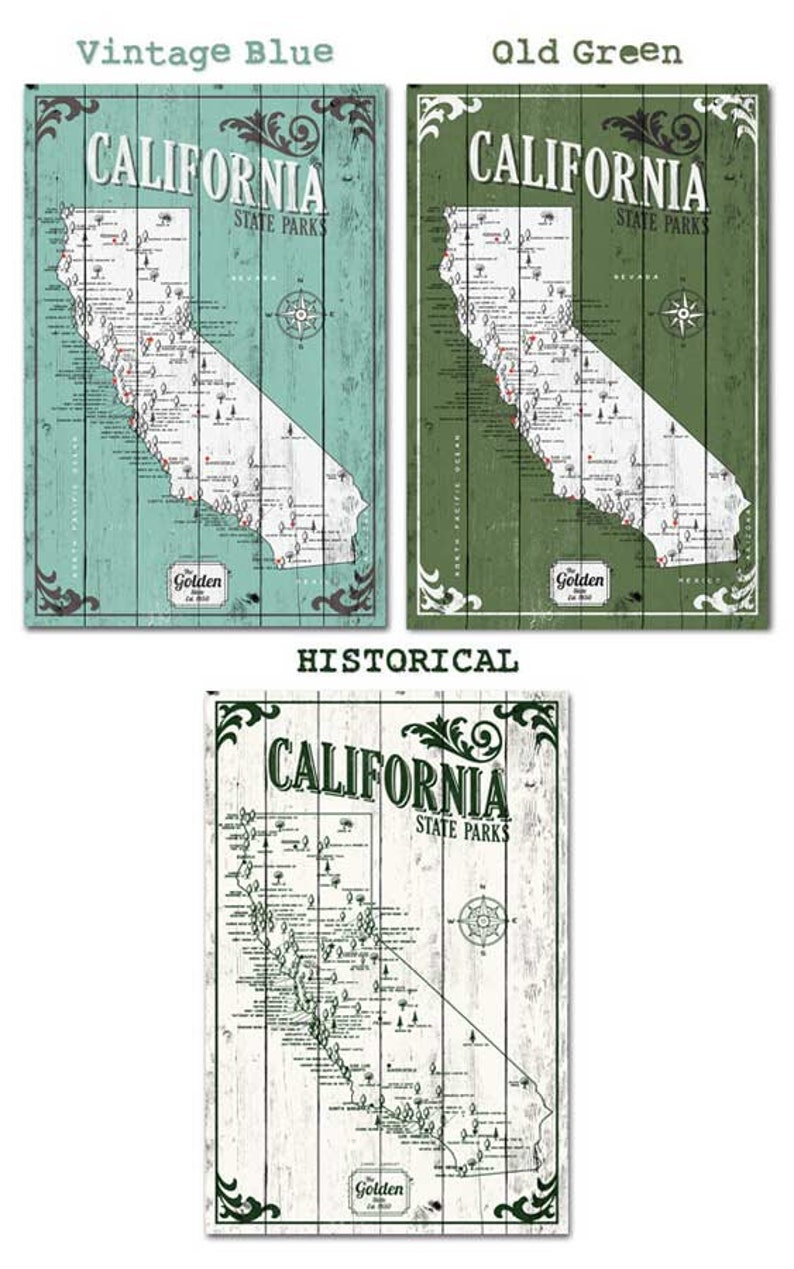 California State Parks Map, Map with Quote, Gift for hiker, Paper Anniversary Gift, the golden state map, rustic state map, home map image 3