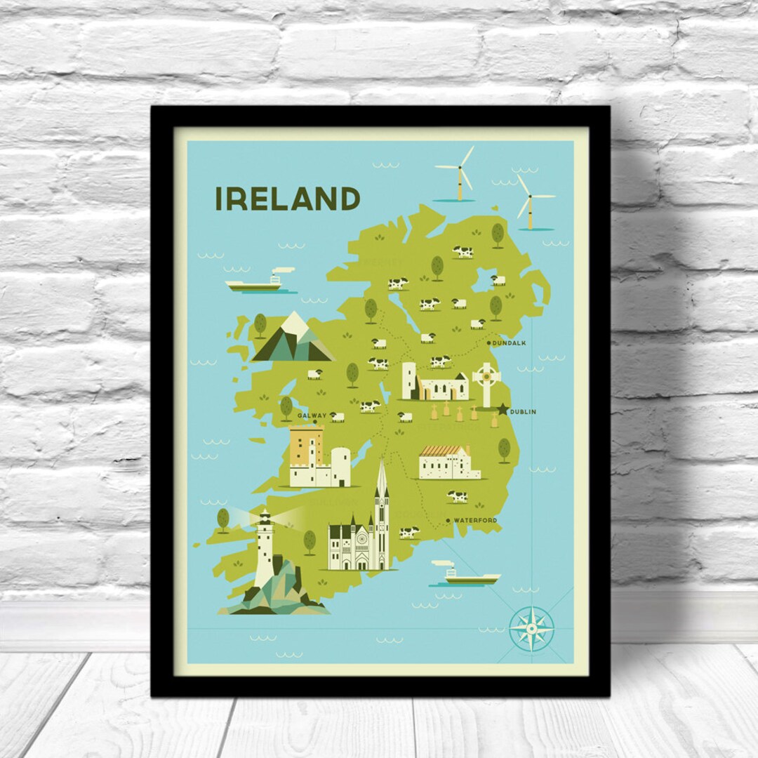 Ireland Art Print, Pop Art Map, Modern Style Country Map, Country Maps