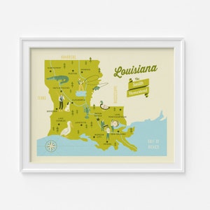Carte de la Louisiane, nom de famille personnalisé, carte de chambre de bébé personnalisé, carte d’État à la maison, en Louisiane, voyage sur mesure, carte famille personnalisé
