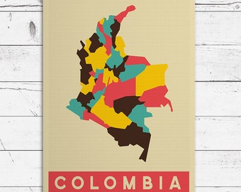 Colombia map, Pop Art Map, Modern Style colombia map, Colombia map for Home decor, Colombia Pop art map Print, Colombia retro map