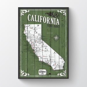 California State Parks Map, Map with Quote, Gift for hiker, Paper Anniversary Gift, the golden state map, rustic state map, home map image 2
