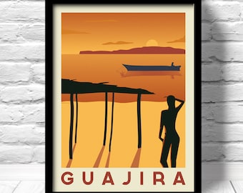 Guajira Travel Poster, Caribbean Art Deco Print