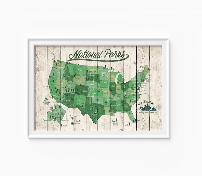 US National Parks Map, Map with Quote, Gift for hiker, Paper Anniversary Gift, National Park Print, 63 National Parks image 7
