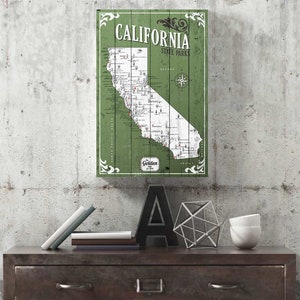 California State Parks Map, Map with Quote, Gift for hiker, Paper Anniversary Gift, the golden state map, rustic state map, home map image 6