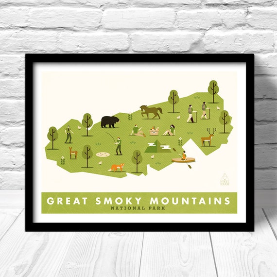Great Smoky Mountains National Park Map, Map Print Wall Art Hiking