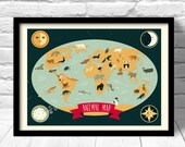 Tier Weltkarte, Landkarte für Kinder Druck, Karte für Kinder-Druck, Kindergarten Karte Druck, Wand-Dekor-Karte-Druck