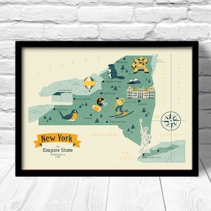 New York kaart, de Empire State kaart, Home State kaart, kinderdagverblijf inrichting, kind wand decor, Childrens kaart afdrukken voor geschenk, New York gift kaart