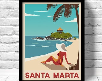 Santa Marta Travel Poster, Caribbean Art Deco Print