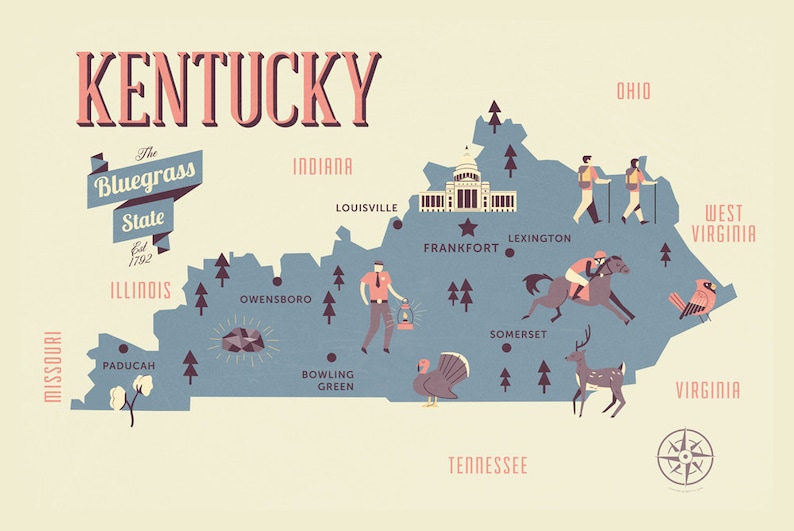 Kentucky Map the Bluegrass State Map Original Map Nursery - Etsy