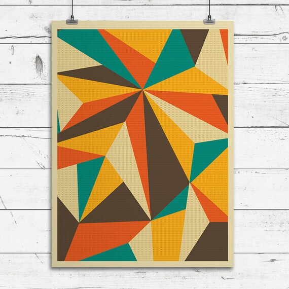 Geometric print Retro poster wall art Geometric poster Etsy