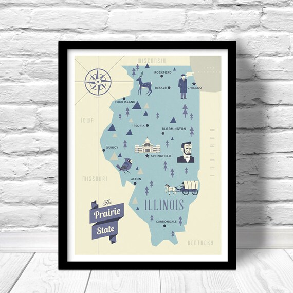 Illinois Map The Prairie state map original Illinois map  Etsy