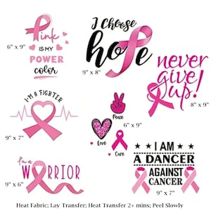 Breast Cancer Awareness & Support Iron on T-Shirt, Fabric Transfers   - 7 Patterns to Choose From