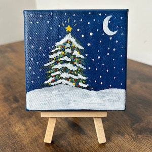 Christmas Tree Painting on 4x4 Canvas