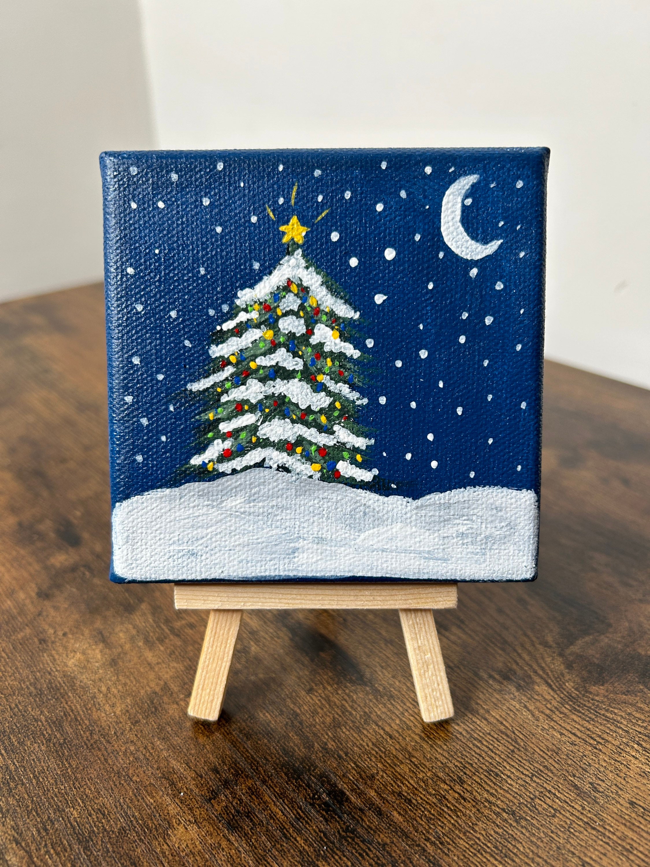 Christmas Tree Painting on 4x4 Canvas - Etsy