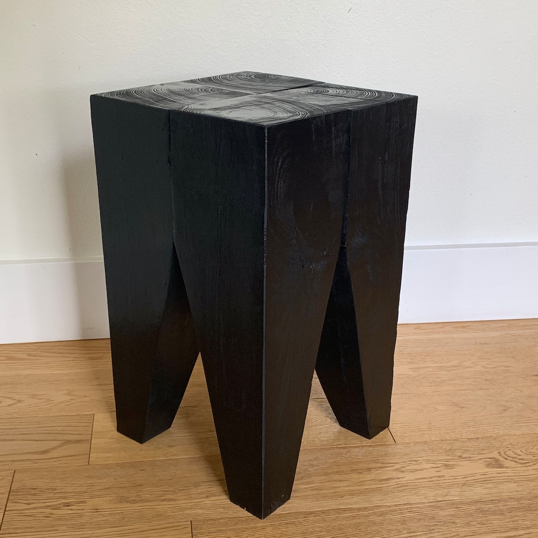 Black Timber Accent Table or Stool / Solid Hardwood / 18 Tall / 11.5