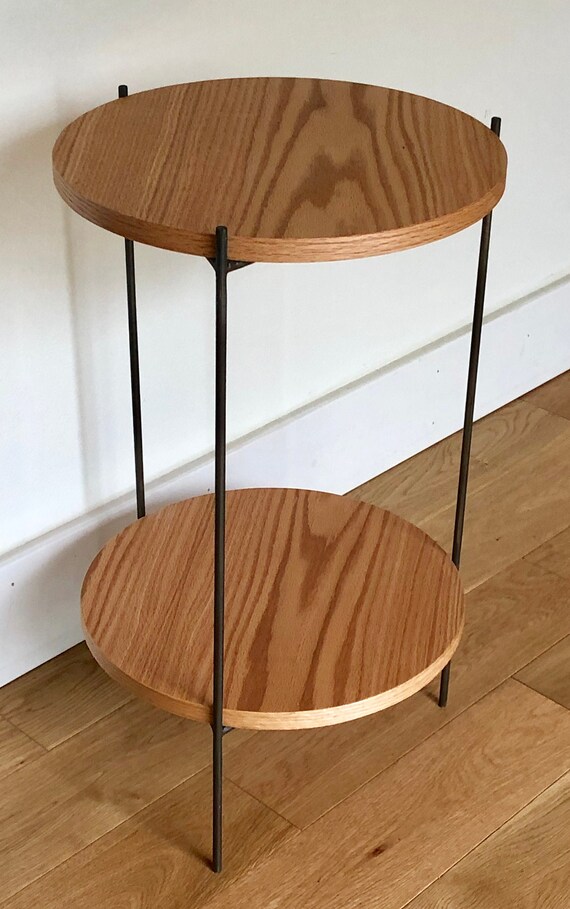 24 2 Tiered Round Oak Side Table With Natural Stain And Etsy