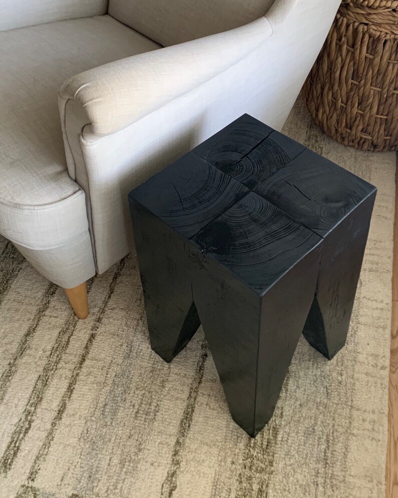 Black Timber Accent Table or Stool: Solid Hardwood, USA Made image 7