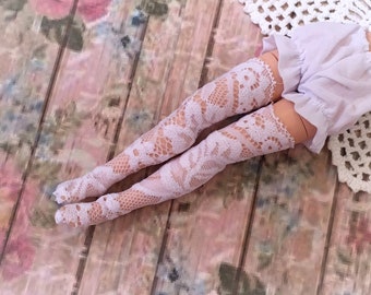 Blythe Doll lårhöga spetsstrumpor / vita