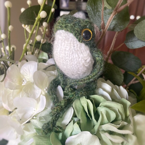 Knit Frog with overalls / comfort doll / pocket frog/ support doll