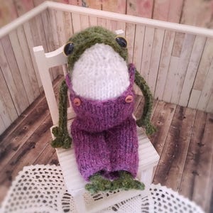 Knitted Frog with overalls / comfort doll / pocket frog/ support doll