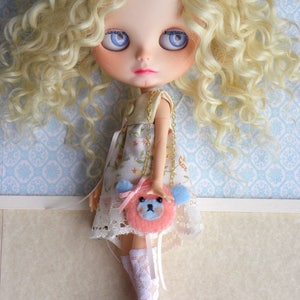 Blythe dockväska / björn / lamm / lurvig med ansikte C. Pink bear purse