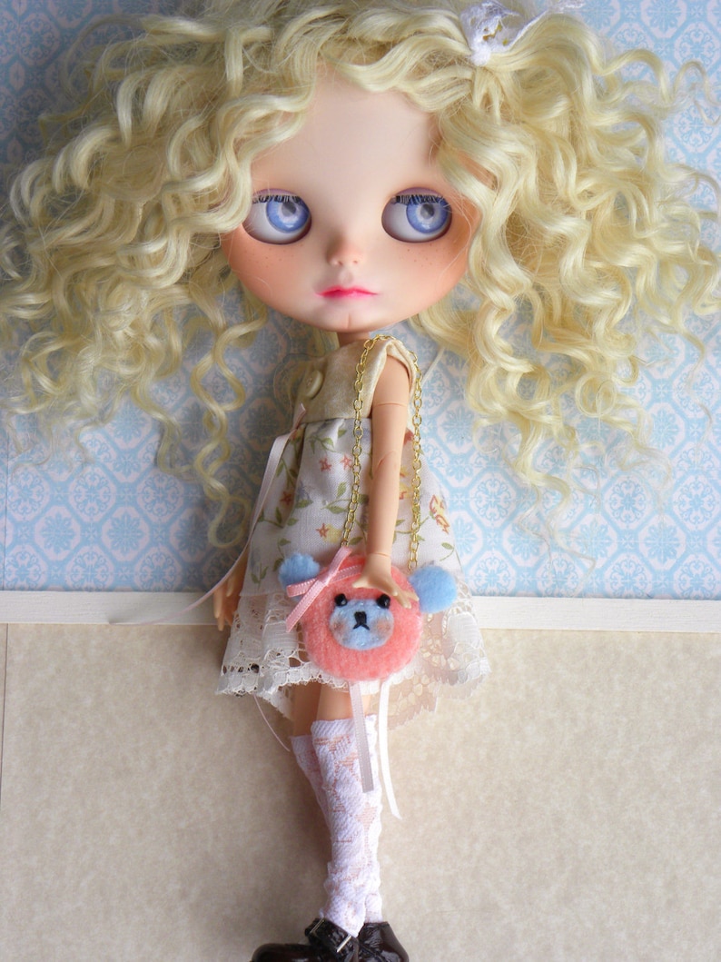 Blythe dockväska / björn / lamm / lurvig med ansikte C. Pink bear purse