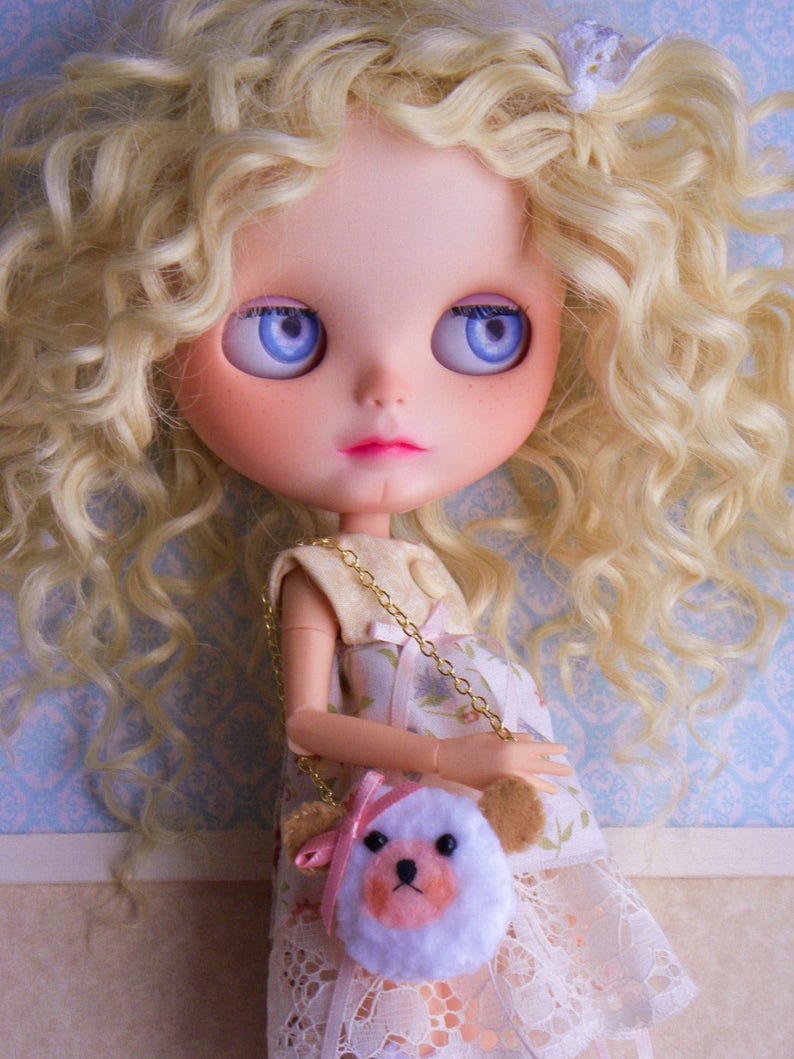Blythe dockväska / björn / lamm / lurvig med ansikte E. White bear purse