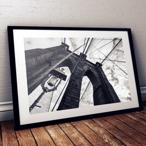 Above the Brooklyn - Brooklyn Bridge, New York City - 12x18 or 24x36 Black and White Wall Art - Photography Print Decore