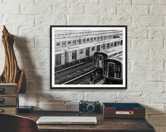 Subway Cars - Queens - New York City - 8x10 or 16x20 Black and White Wall Art - Photography Print Decore