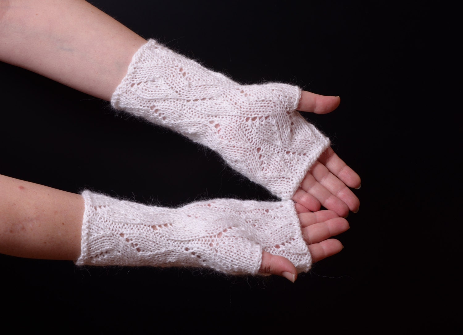 White Fingerless Gloves lacy knit arm warmers Women's Etsy