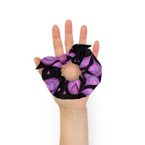 Purple Passion in Black Recycled Hair Scrunchie - Low Waste, Printed on Demand