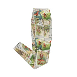 Vintage Postkarten Leggings mit Taschen