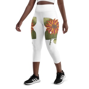 Fire Flower White Yoga Capri Leggings