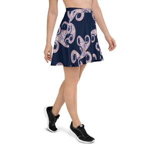 Tentacles in Navy Skater Skirt - Low Waste, Printed On Demand